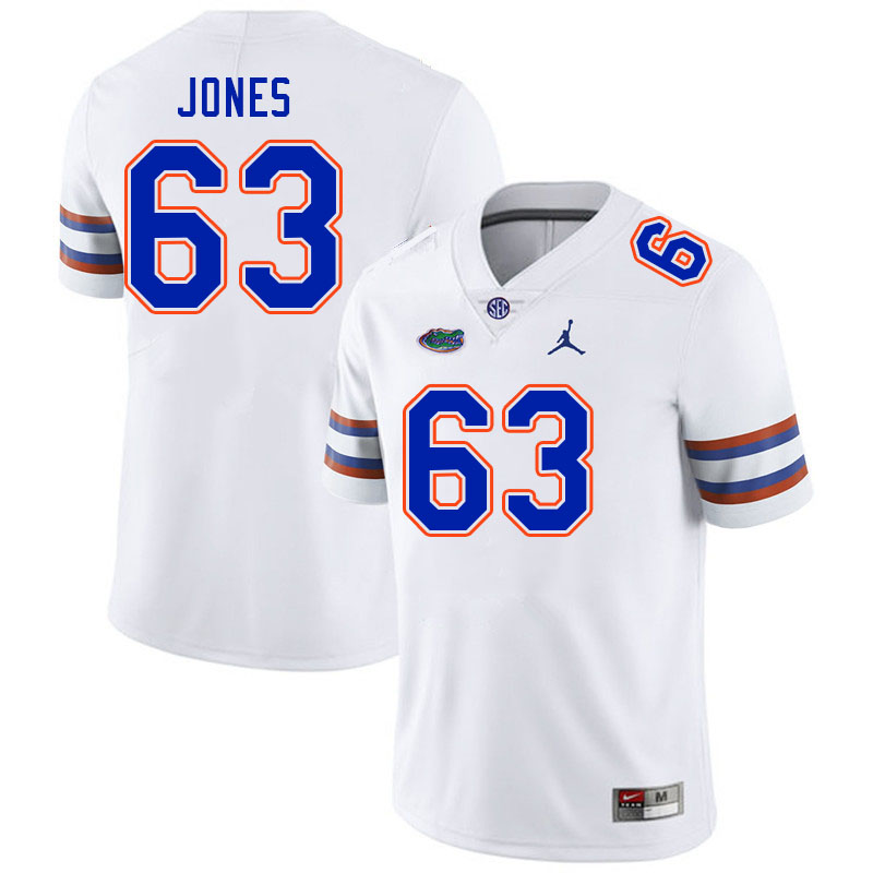 Men #63 Caden Jones Florida Gators College Football Jerseys Stitched Sale-White - Click Image to Close